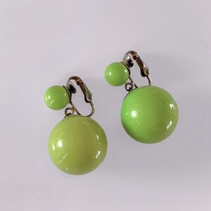 Vintage Lime Green Ball Bead Clip Earrings